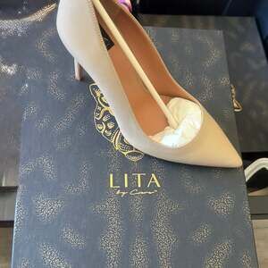 LITA by Ciara Solid Point Toe Pump Sand Leather Stiletto Heels